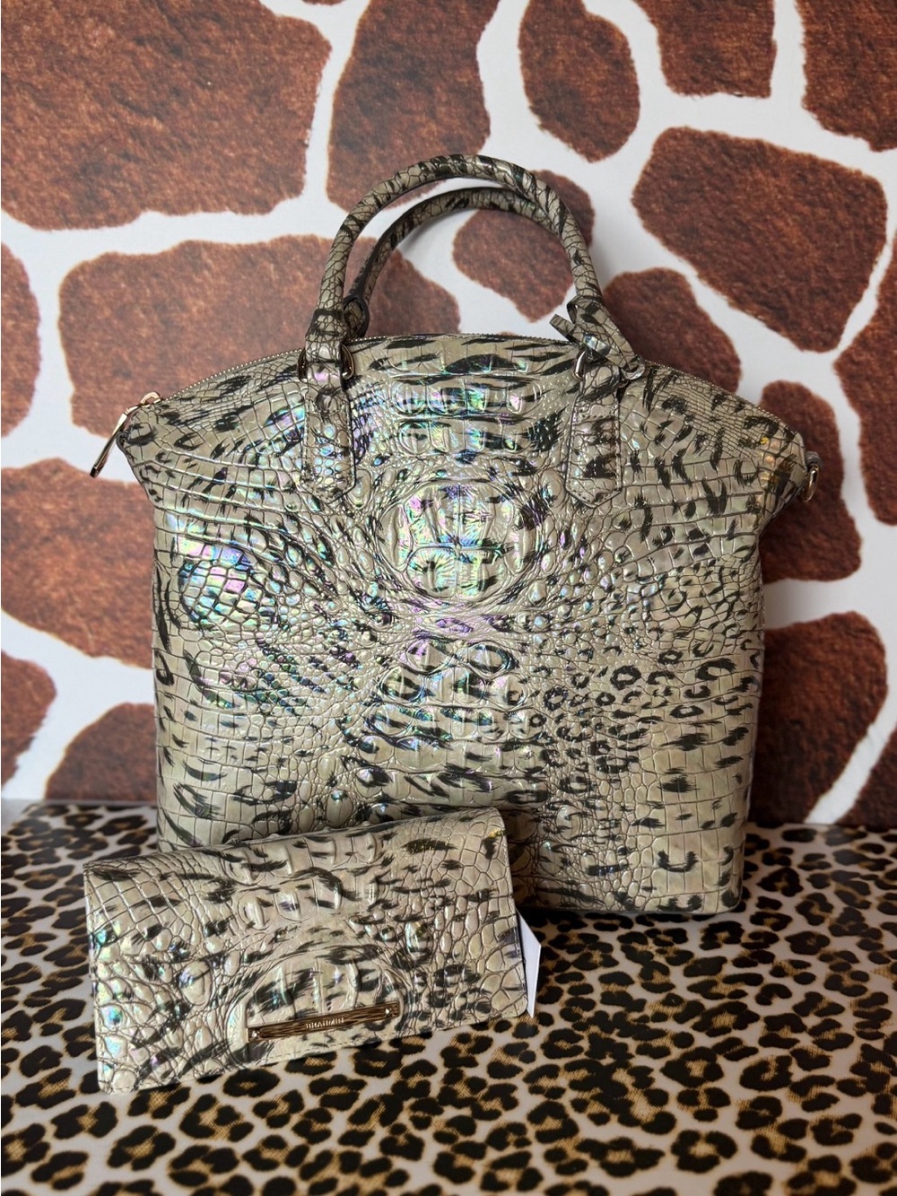 NWT BRAHMIN LARGE DUXBURY OBSESSION Animal Print With Wallet Leopard Cheetah
